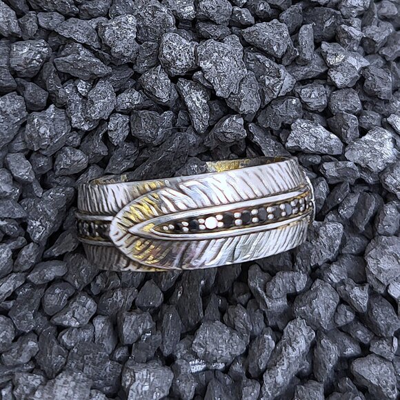 David Yurman Southwest Feather Ring .925 with Black Diamonds  w/Box. Sz 11.5 - Picture 1 of 7